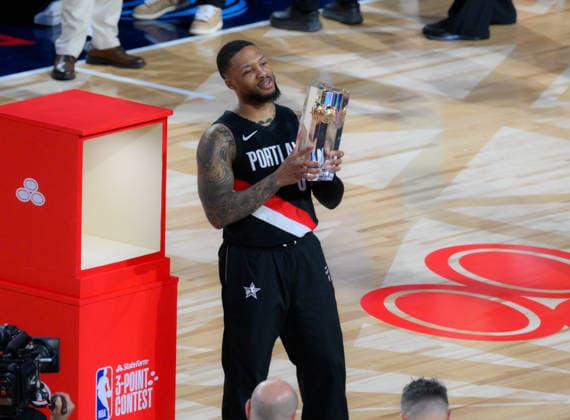 Damien Lillard won 3 points contest at 2026 NBA, Basketball Herren, USA All Star LOS ANGELES, CA - FEBRUARY 14: Damien Lillard won 3 points contest during 2026 NBA All Star Saturday at Intuit Dome in Inglewood, Los Angeles, California, United States on February 14, 2026. Tayfun Coskun Anadolu California United States. Editorial use only. Please get in touch for any other usage.  Copyright: x2026xAnadoluxTayfunxCoskunx