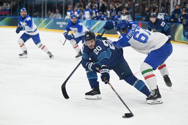 February 14, 2026, Milano, Lombardia, Italy: Sebastian Aho (FIN),Mats Frycklund (ITA) during the Winter Olympic Games, Olympische Spiele, Olympia, OS Milano Cortina 2026, at the Milano Santagiulia IHO Arena, on February 14, 2026 in Milano, Italy Olympics 2026 Milano Cortina: Ice hockey, Eishockey Men s: FINLAND 11:0 ITALY  - ZUMAm345 20260214_oly_m345_004 Copyright: xFedericoxManonix