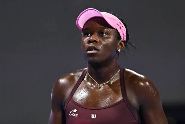 WTA, Tennis Damen QATAR OPEN 2026-SINGLES FINAL Victoria Mboko of Canada competes in her women s singles final match against Karolina Muchova of the Czech Republic during the WTA Qatar TotalEnergies Open 2026 tennis tournament at the Khalifa International Tennis Complex in Doha, Qatar, on February 14, 2026. ¨ DOHA Qatar Copyright: xNOUSHADx
