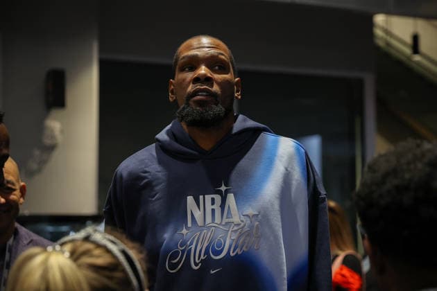 NBA, Basketball Herren, USA All Star 2026 Saturday LOS ANGELES, CA - FEB 14: Kevin Durant of USA Stripes Team of 2026 NBA All Star Game is seen during the Media Day event at Intuit Dome, Inglewood, Los Angeles, California, United States on February 14, 2026. Tayfun Coskun Anadolu Los Angeles United States. Editorial use only. Please get in touch for any other usage.  Copyright: x2026xAnadoluxTayfunxCoskunx