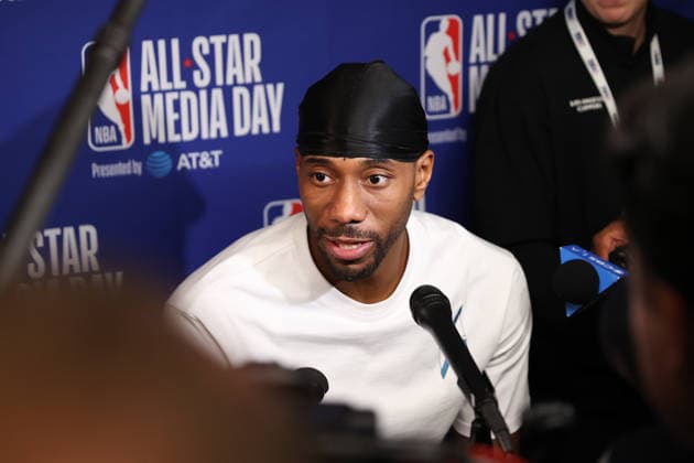 NBA, Basketball Herren, USA All Star 2026 Saturday LOS ANGELES, CA - FEB 14: Kawhi Leonard of USA Stripes Team of 2026 NBA All Star Game speaks to press during the Media Day event at Intuit Dome, Inglewood, Los Angeles, California, United States on February 14, 2026. Tayfun Coskun Anadolu Los Angeles United States. Editorial use only. Please get in touch for any other usage.  Copyright: x2026xAnadoluxTayfunxCoskunx