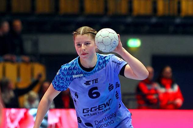 Nina Engel Flames Handball Women 1 Bundesliga 2025 26 BSV Sachsen Zwickau HSG Bensheim Auerbach Flames 22 37 on 14 2 2026 in the Sparkassen Arena Zwickau BSV Sachsen Zwickau HSG Bensheim Auerbach