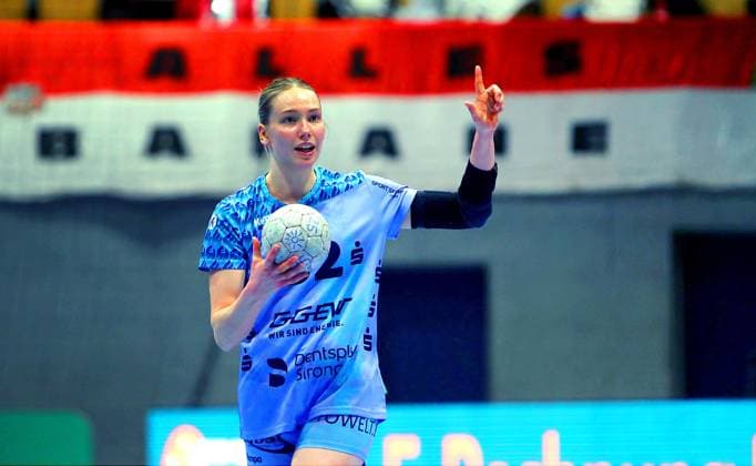 Neele Orth Flames Handball Women 1 Bundesliga 2025 26 BSV Sachsen Zwickau HSG Bensheim Auerbach Flames 22 37 on 14 2 2026 in the Sparkassen Arena Zwickau BSV Sachsen Zwickau HSG Bensheim Auerbach