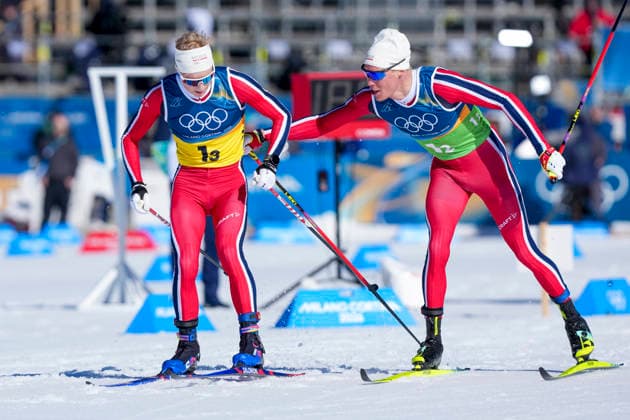 Winter Olympics in Milan Cortina 2026 Val di Fiemme, Italy 20260215. Martin Lowstrom Nyenget from Norway alternates with Einar Hedegart from Norway during the men s cross-country 4 x 7.5 km relay at Tesero CC-Stadium during the Winter Olympics in Milan Cortina 2026. Photo: Lise Aserud NTB Val di Fiemme Italy EDITORIAL USE ONLY. RESTRICTED USE FOR BETTING COMPANIES Ref:_SPOZeiFFoLW2o8.jpg *** Winter Olympics in Milan Cortina 2026 Val di Fiemme, Italy 20260215 Martin Lowstrom Nyenget from Norway alternates with Einar Hedegart from Norway during the men s cross country 4 x 7 5 km relay at Tesero CC Stadium during the Winter Olympics in Milan Cortina 2026 Photo Lise Aserud NTB Val di Fiemme Italy EDITORIAL USE ONLY RESTRICTED USE FOR BETTING COMPANIES  Copyright: xLisexAserudx xNTBx