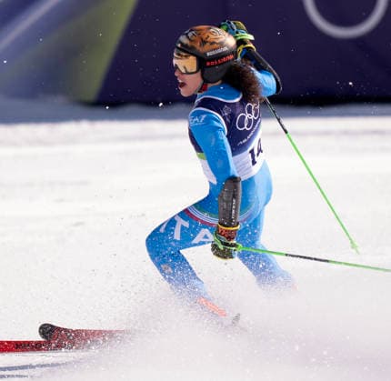 February 15, 2026, Cortina D ampezzo, Belluno, Italy: Italian Federica BRIGNONE reacts to her time in first place at the WomenÃ¢â‚¬â ¢s Giant Slalom Run 1 at this Milano Cortina 2026 Olympics. Cortina D ampezzo Italy - ZUMAa35_ 20260215_oly_a35_013 Copyright: xDanielxA.xAndersonx