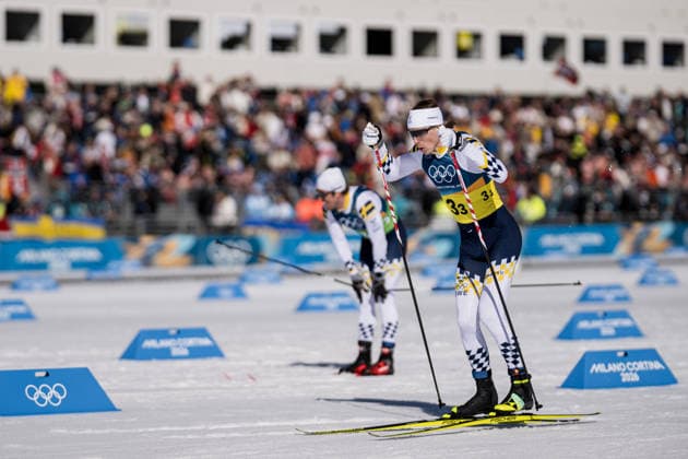 260215 Calle Halfvarsson and William Poromaa of Sweden compete in the men s 4 x 7.5km relay cross-country skiing race during day 9 of the 2026 Winter Olympics on February 15, 2026 in Val di Fiemme. Photo: Maxim Thore BILDBYRAN kod MT MT0983 skidor cross-country skiing langrenn Olympic Games, Olympische Spiele, Olympia, OS olympics winter olympics os ol olympiska spel vinter-os olympiske leker milano cortina 2026 milan cortina 2026 milano cortina 2026 olympic games milano cortina 2026 winter olympic games milano cortina-os milano cortina-ol vinter-ol 9 bbeng herr stafett sverige *** 260215 Calle Halfvarsson and William Poromaa of Sweden compete in the men s 4 x 7 5km relay cross country skiing race during day 9 of the 2026 Winter Olympics on February 15, 2026 in Val di Fiemme Photo Maxim Thore BILDBYRAN kod MT MT0983 skidor cross country skiing langrenn olympic games olympics winter olympics os ol olympiska spel vinter os olympiske leker milano cortina 2026 milan cortina 2026 milano cortina 2026 olympic games milano cortina 2026 winter olympic games milano cortina os milano cortina ol vinter ol 9 bbeng herr stafett sverige  Copyright: MAXIMxTHORE BB260215MT030