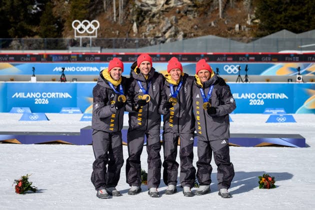 260215 Gold medalists Erik Lesser, Daniel Boehm, Arnd Peiffer and Simon Schempp of Germany during a retroactive medal ceremony for the Sochi 2014 Winter Olympics, Biathlon, men 4x7.5km relay during day 9 of the 2026 Winter Olympics on February 15, 2026 in Anterselva. Photo: Jon Olav Nesvold BILDBYRAN COP 217 MB1329 skidskytte biathlon skiskyting Olympic Games, Olympische Spiele, Olympia, OS olympics winter olympics os ol olympiska spel vinter-os olympiske leker milano cortina 2026 milan cortina 2026 milano cortina 2026 olympic games milano cortina 2026 winter olympic games milano cortina-os milano cortina-ol vinter-ol 9 bbeng pursuit jaktstart *** 260215 Gold medalists Erik Lesser, Daniel Boehm, Arnd Peiffer and Simon Schempp of Germany during a retroactive medal ceremony for the Sochi 2014 Winter Olympics, Biathlon, men 4x7 5km relay during day 9 of the 2026 Winter Olympics on February 15, 2026 in Anterselva Photo Jon Olav Nesvold BILDBYRAN COP 217 MB1329 biathlon biathlon olympic games olympics olympics winter olympics os ol olympic games winter os olympic games milano cortina 2026 milan cortina 2026 milan cortina 2026 milan cortina 2026 olympic games milano cortina 2026 winter olympic games milano cortina os milano cortina ol winter ol 9 bbeng pursuit chase start  Copyright: JONxOLAVxNESVOLD BB260215JE085