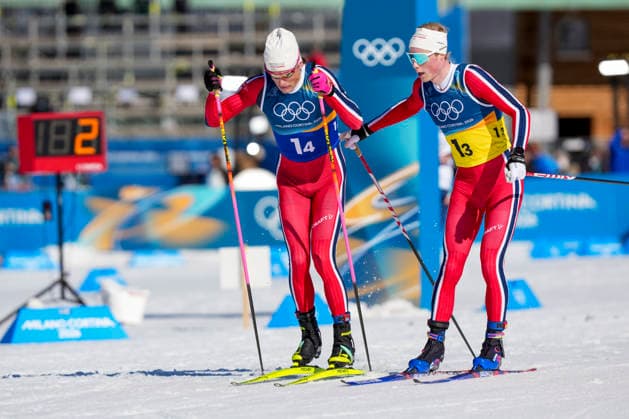 Winter Olympics in Milan Cortina 2026 Val di Fiemme, Italy 20260215. Einar Hedegart from Norway alternates with Johannes Hosflot Klaebo from Norway during the cross-country 4 x 7.5 km relay men at Tesero CC-Stadium during the Winter Olympics in Milan Cortina 2026. Photo: Lise Aserud NTB Val di Fiemme Italy EDITORIAL USE ONLY. RESTRICTED USE FOR BETTING COMPANIES Ref:_SPOdHmvXoMvVZw.jpg *** Winter Olympics in Milan Cortina 2026 Val di Fiemme, Italy 20260215 Einar Hedegart from Norway alternates with Johannes Hosflot Klaebo from Norway during the cross country 4 x 7 5 km relay men at Tesero CC Stadium during the Winter Olympics in Milan Cortina 2026 Photo Lise Aserud NTB Val di Fiemme Italy EDITORIAL USE ONLY RESTRICTED USE FOR BETTING COMPANIES  Copyright: xLisexAserudx xNTBx