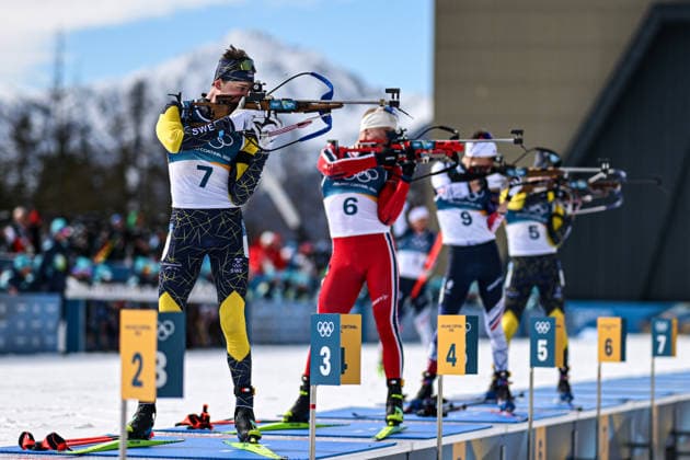 (260215) -- ANTERSELVA, Feb. 15, 2026 -- Martin Ponsiluoma (1st L) of Sweden shoots during the biathlon Men s 12.5km Pursuit at the 2026 Milan-Cortina Winter Olympics in Anterselva, Italy, Feb. 15, 2026. ) (MICO2026)ITALY-ANTERSELVA-OLYMPIC Winter games, Winterspiele,Spiele, Summer games BIATHLON-MEN S 12.5KM PURSUIT JiangxHan 