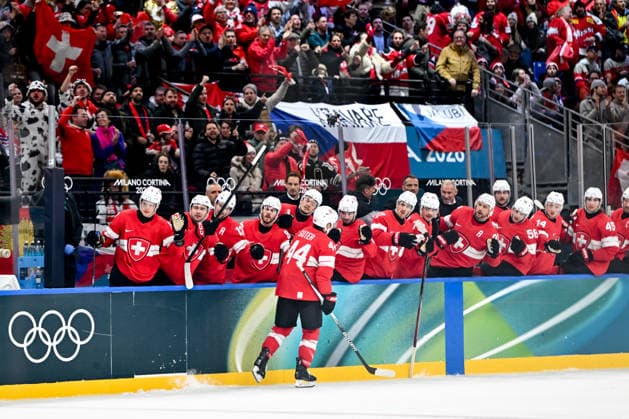 15 02 2026, Milano, Santa Giulia Ice hockey, Eishockey Arena, Winter Olympics: Switzerland - Czechia (Ice Hockey), Pius Suter of Switzerland celebrate his goal Milano Santa Giulia Ice Hockey Arena Lombardy Italy *** 15 02 2026, Milano, Santa Giulia Ice Hockey Arena, Winter Olympics Switzerland Czechia Ice Hockey , Pius Suter of Switzerland celebrate his goal Milano Santa Giulia Ice Hockey Arena Lombardy Italy Copyright: xJustPictures.ch AndreaxBrancax jp-en-AnBr-AB-AAB_368515022026