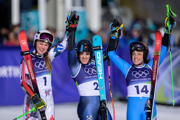 260215 Thea Louise Stjernesund of Norway , Sara Hector of Sweden and Federica Brignone of Italy celebrate after competing in women s alpine skiing giant slalom during day 9 of the 2026 Winter Olympics on February 15, 2026 in Cortina. Photo: Joel Marklund BILDBYRAN kod JM JM0793 bbeng alpint alpine skiing Olympic Games, Olympische Spiele, Olympia, OS olympics winter olympics os ol olympiska spel vinter-os olympiske leker milano cortina 2026 milan cortina 2026 milano cortina 2026 olympic games milano cortina 2026 winter olympic games milano cortina-os milano cortina-ol vinter-ol giant slalom storslalom storslalam dam italien sverige jubel *** 260215 Thea Louise Stjernesund of Norway , Sara Hector of Sweden and Federica Brignone of Italy celebrate after competing in women s alpine skiing giant slalom during day 9 of the 2026 Winter Olympics on February 15, 2026 in Cortina Photo Joel Marklund BILDBYRAN kod JM JM0793 bbeng alpine alpine skiing olympic games olympics winter olympics os ol olympiska spel vinter os olympiske leker milano cortina 2026 milan cortina 2026 milano cortina 2026 olympic games milano cortina 2026 winter olympic games milano cortina os milano cortina ol vinter ol giant slalom storslalom storslalam dam italien sverige jubel  Copyright: JOELxMARKLUND BB260215JM151