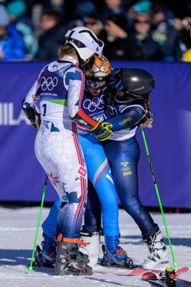 260215 Thea Louise Stjernesund of Norway , Sara Hector of Sweden and Federica Brignone of Italy celebrate after competing in women s alpine skiing giant slalom during day 9 of the 2026 Winter Olympics on February 15, 2026 in Cortina. Photo: Joel Marklund BILDBYRAN kod JM JM0793 bbeng alpint alpine skiing Olympic Games, Olympische Spiele, Olympia, OS olympics winter olympics os ol olympiska spel vinter-os olympiske leker milano cortina 2026 milan cortina 2026 milano cortina 2026 olympic games milano cortina 2026 winter olympic games milano cortina-os milano cortina-ol vinter-ol giant slalom storslalom storslalam dam italien sverige jubel *** 260215 Thea Louise Stjernesund of Norway , Sara Hector of Sweden and Federica Brignone of Italy celebrate after competing in women s alpine skiing giant slalom during day 9 of the 2026 Winter Olympics on February 15, 2026 in Cortina Photo Joel Marklund BILDBYRAN kod JM JM0793 bbeng alpine alpine skiing olympic games olympics winter olympics os ol olympiska spel vinter os olympiske leker milano cortina 2026 milan cortina 2026 milano cortina 2026 olympic games milano cortina 2026 winter olympic games milano cortina os milano cortina ol vinter ol giant slalom storslalom storslalam dam italien sverige jubel  Copyright: JOELxMARKLUND BB260215JM157