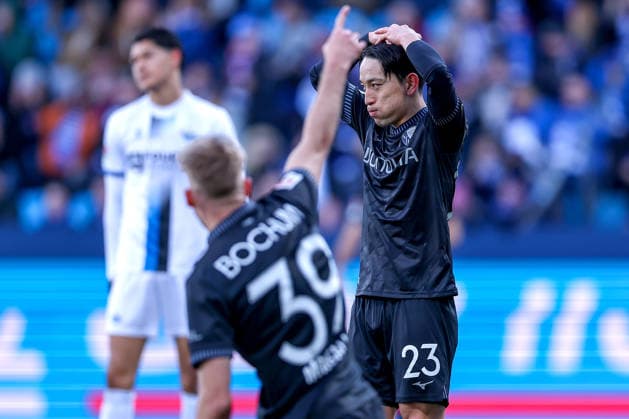 15 02 2026, Football, VfL Bochum SC Paderborn 07, 2 Fußball Bundesliga, 22 Matchday, Vonovia Ruhrstadion, Season 2025 2026 Leandro Morgalla VfL Bochum 39 and Koji Miyoshi VfL Bochum 23 disappointed Disappointment on the pitch DFB regulations prohibit any use of photographs as image sequences and or quasi video North Rhine-Westphalia Germany