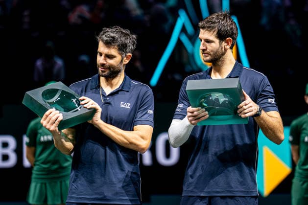 2026-02-15 ABN AMRO Open - Day Seven ROTTERDAM, NETHERLANDS - FEBRUARY 15: Simone Bolelli, Andrea Vavassori pose with their trophies after winning the ABN AMRO Open 2026 Double trophy during Day Seven of the ABN AMRO Open at Rotterdam Ahoy on February 15, 2026 in Rotterdam, Netherlands. (Photo by Gabriel Calvino Alonso BSR Agency) Rotterdam Netherlands Content not available for redistribution in The Netherlands directly or indirectly through any third parties. Copyright: xBSRxAgencyx