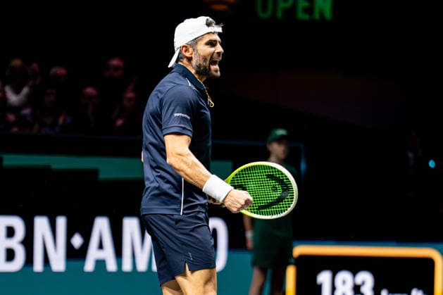 2026-02-15 ABN AMRO Open - Day Seven ROTTERDAM, NETHERLANDS - FEBRUARY 15: Simone Bolelli celebrates winning the doubles tournament during Day Seven of the ABN AMRO Open at Rotterdam Ahoy on February 15, 2026 in Rotterdam, Netherlands. (Photo by Gabriel Calvino Alonso BSR Agency) Rotterdam Netherlands Content not available for redistribution in The Netherlands directly or indirectly through any third parties. Copyright: xBSRxAgencyx
