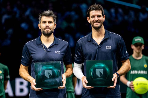 2026-02-15 ABN AMRO Open - Day Seven ROTTERDAM, NETHERLANDS - FEBRUARY 15: Simone Bolelli, Andrea Vavassori pose with their trophies after winning the ABN AMRO Open 2026 Double trophy during Day Seven of the ABN AMRO Open at Rotterdam Ahoy on February 15, 2026 in Rotterdam, Netherlands. (Photo by Gabriel Calvino Alonso BSR Agency) Rotterdam Netherlands Content not available for redistribution in The Netherlands directly or indirectly through any third parties. Copyright: xBSRxAgencyx