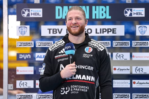 15 02 2026, xKWIx, Handball, DAIKIN HBL, TBV Lemgo Lippe HC Erlangen, PHOENIX CONTACT arena Maciej Gebala HC Erlangen 77 in an interview before the game Photo xKamilxWilkowskixPressefotoKochx NRW Germany