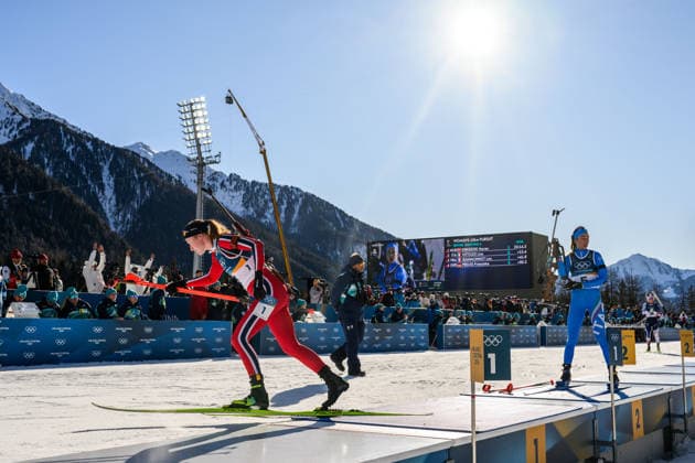 260215 Maren Kirkeeide of Norway and Lisa Vittozzi of Italy competes in women s biathlon 10 km pursuit during day 9 of the 2026 Winter Olympics on February 15, 2026 in Anterselva. Photo: Mathias Bergeld BILDBYRAN kod MB MB1330 skidskytte biathlon skiskyting Olympic Games, Olympische Spiele, Olympia, OS olympics winter olympics os ol olympiska spel vinter-os olympiske leker milano cortina 2026 milan cortina 2026 milano cortina 2026 olympic games milano cortina 2026 winter olympic games milano cortina-os milano cortina-ol vinter-ol 9 bbeng pursuit jaktstart *** 260215 Maren Kirkeeide of Norway and Lisa Vittozzi of Italy competes in women s biathlon 10 km pursuit during day 9 of the 2026 Winter Olympics on February 15, 2026 in Anterselva Photo Mathias Bergeld BILDBYRAN code MB MB1330 biathlon biathlon olympic games olympics olympics winter olympics os ol olympiska spel vinter os olympiske leker milano cortina 2026 milan cortina 2026 milano cortina 2026 olympic games milano cortina 2026 winter olympic games milano cortina os milano cortina ol vinter ol 9 bbeng pursuit jaktstart  Copyright: MATHIASxBERGELD BB260215MB090