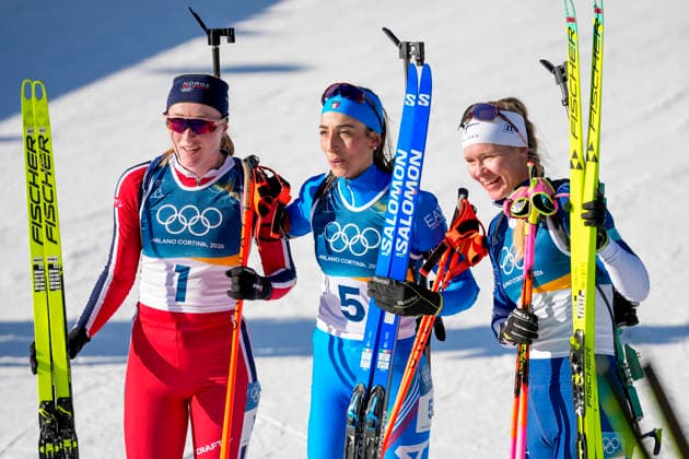 Winter Olympics in Milan Cortina 2026 Anterselva, Italy 20260215. Maren Kirkeeide from Norway, Lisa Vittozzi from Italy and Suvi Minkkinen from Finland during the women s 10 km pursuit start in biathlon at the Winter Olympics in Milano Cortina 2026. Photo: Heiko Junge NTB Anterselva Italy EDITORIAL USE ONLY. RESTRICTED USE FOR BETTING COMPANIES Ref:_SPO_lHm-VPCxYY.jpg *** Winter Olympics in Milan Cortina 2026 Anterselva, Italy 20260215 Maren Kirkeeide from Norway, Lisa Vittozzi from Italy and Suvi Minkkinen from Finland during the women s 10 km pursuit start in biathlon at the Winter Olympics in Milano Cortina 2026 Photo Heiko Junge NTB Anterselva Italy EDITORIAL USE ONLY RESTRICTED USE FOR BETTING COMPANIES  Copyright: xHeikoxJungex xNTBx