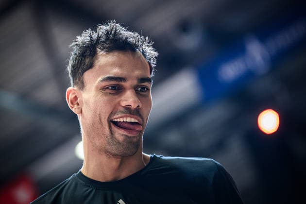 easycredit BBL Basketball Bundesliga 2025 2026 20 Matchday 15 02 2026 Science City Jena vs FC Bayern Munich Basketball Oscar da Silva Bayern , Portrait, Laughter, Tongue out Sparkassen Arena