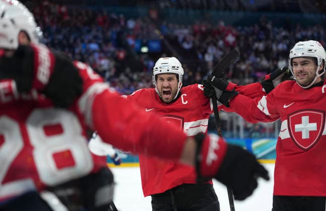 (260215) -- MILAN, Feb. 15, 2026 -- Players of Switzerland celebrate Timo Meier s (1st L) goal during the Ice hockey, Eishockey men s preliminary round group A match between Switzerland and the Czech Republic of the Milan-Cortina 2026 Olympic Winter games, Winterspiele,Spiele, Summer games in Milan, Italy, Feb. 15, 2026. ) (MICO2026)ITALY-MILAN-OLYMPIC WINTER GAMES-ICE HOCKEY-MEN-PRELIMINARY-SUI VS CZE TaoxXiyi 