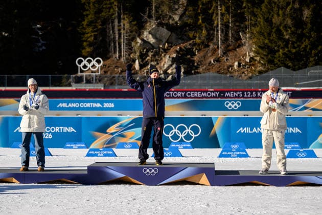 260215 Silver medalist Sturla Holm Laegreid of Norway, gold medalist Martin Ponsiluoma of Sweden and bronze medalist Emilien Jacquelin of France celebrate on the podium in men s biathlon 12,5 km pursuit during day 9 of the 2026 Winter Olympics on February 15, 2026 in Anterselva. Photo: Mathias Bergeld BILDBYRAN kod MB MB1329 skidskytte biathlon skiskyting Olympic Games, Olympische Spiele, Olympia, OS olympics winter olympics os ol olympiska spel vinter-os olympiske leker milano cortina 2026 milan cortina 2026 milano cortina 2026 olympic games milano cortina 2026 winter olympic games milano cortina-os milano cortina-ol vinter-ol 9 bbeng pursuit jaktstart jubel Gold guld medal medalj Bronze brons *** 260215 Silver medalist Sturla Holm Laegreid of Norway, gold medalist Martin Ponsiluoma of Sweden and bronze medalist Emilien Jacquelin of France celebrate on the podium in men s biathlon 12,5 km pursuit during day 9 of the 2026 Winter Olympics on February 15, 2026 in Anterselva Photo Mathias Bergeld BILDBYRAN code MB MB1329 biathlon biathlon biathlon olympic games olympics olympics winter olympics os ol olympiska spel vinter os olympiske leker milano cortina 2026 milan cortina 2026 milano cortina 2026 olympic games milano cortina 2026 winter olympic games milano cortina os milano cortina ol vinter ol 9 bbeng pursuit jaktstart jubel Gold guld medal medalj Bronze brons  Copyright: MATHIASxBERGELD BB260215MB104
