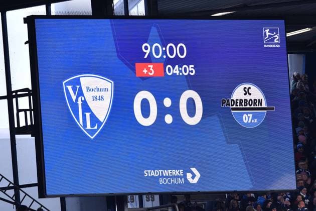 Soccer 2 Bundesliga 22 Matchday VfL Bochum SC Paderborn 07 on 15 02 2026 at the Vonovia Ruhrstadion in Bochum The scoreboard at the Vonovia Ruhrstadion shows the final score Bochum 0 0 Paderborn DFL regulations prohibit any use of photographs as image sequences and or quasi video xRx