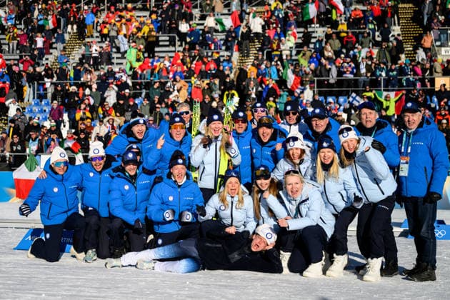260215 Bronze medalist Suvi Minkkinen of Finland celebrate with the team of Finland after the women s biathlon 10 km pursuit during day 9 of the 2026 Winter Olympics on February 15, 2026 in Anterselva. Photo: Jon Olav Nesvold BILDBYRAN COP 217 MB1330 skidskytte biathlon skiskyting Olympic Games, Olympische Spiele, Olympia, OS olympics winter olympics os ol olympiska spel vinter-os olympiske leker milano cortina 2026 milan cortina 2026 milano cortina 2026 olympic games milano cortina 2026 winter olympic games milano cortina-os milano cortina-ol vinter-ol 9 bbeng pursuit jaktstart jubel *** 260215 Bronze medalist Suvi Minkkinen of Finland celebrate with the team of Finland after the women s biathlon 10 km pursuit during day 9 of the 2026 Winter Olympics on February 15, 2026 in Anterselva Photo Jon Olav Nesvold BILDBYRAN COP 217 MB1330 biathlon biathlon olympic games olympics winter olympics os ol olympic games winter os olympic games milano cortina 2026 milan cortina 2026 milan cortina 2026 olympic games milano cortina 2026 winter olympic games milano cortina os milano cortina ol winter ol 9 bbeng pursuit jaktstart jubel  Copyright: JONxOLAVxNESVOLD BB260215JE155