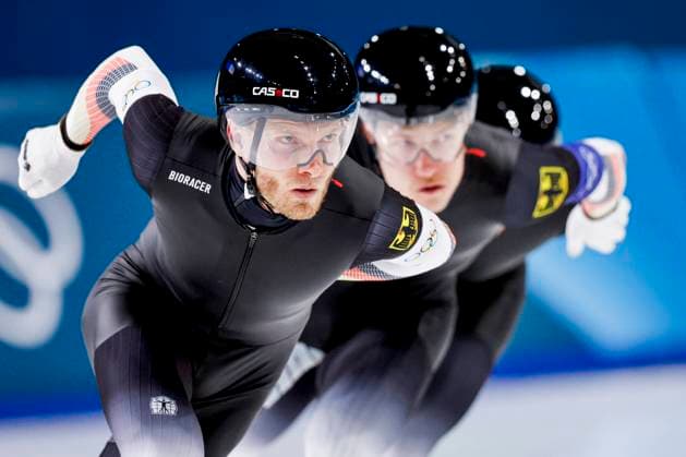 Patrick Beckert of Germany and Felix Maly of Germany and Fridtjof Petzold of Germany Men s Team Pursuit Quarterfinals, Milano Cortina 2026 Winter Olympics: Day 9, Speed skating, Eisschnelllauf - Milano Cortina 2026 Winter Olympics: Day 9, Milano Speed Skating Stadium, February 15, 2026, Milan, Italy.