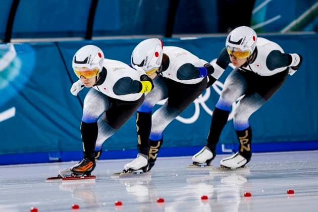 Motonaga Arito of Japan and Shomu Sasaki of Japan and Kazuya Yamada of Japan Men s Team Pursuit Quarterfinals, Milano Cortina 2026 Winter Olympics: Day 9, Speed skating, Eisschnelllauf - Milano Cortina 2026 Winter Olympics: Day 9, Milano Speed Skating Stadium, February 15, 2026, Milan, Italy.