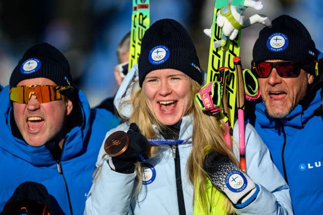 260215 Bronze medalist Suvi Minkkinen of Finland celebrates after the women s biathlon 10 km pursuit during day 9 of the 2026 Winter Olympics on February 15, 2026 in Anterselva. Photo: Mathias Bergeld BILDBYRAN kod MB MB1330 skidskytte biathlon skiskyting Olympic Games, Olympische Spiele, Olympia, OS olympics winter olympics os ol olympiska spel vinter-os olympiske leker milano cortina 2026 milan cortina 2026 milano cortina 2026 olympic games milano cortina 2026 winter olympic games milano cortina-os milano cortina-ol vinter-ol 9 bbeng pursuit jaktstart jubel *** 260215 Bronze medalist Suvi Minkkinen of Finland celebrates after the women s biathlon 10 km pursuit during day 9 of the 2026 Winter Olympics on February 15, 2026 in Anterselva Photo Mathias Bergeld BILDBYRAN code MB MB1330 biathlon biathlon olympic games olympics olympics winter olympics os ol olympic games winter os olympic games milano cortina 2026 milan cortina 2026 milano cortina 2026 olympic games milano cortina 2026 winter olympic games milano cortina os milano cortina ol winter ol 9 bbeng pursuit jaktstart jubel  Copyright: MATHIASxBERGELD BB260215MB119