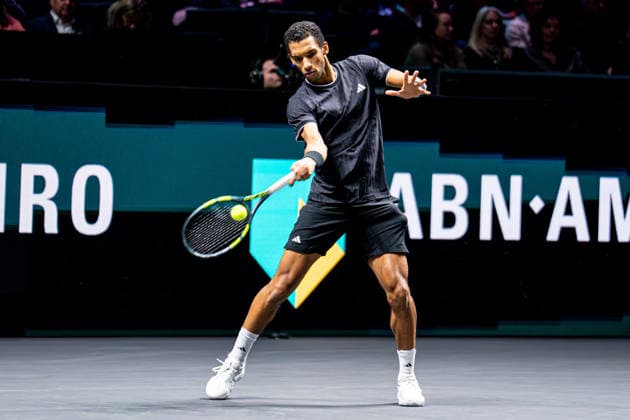 2026-02-15 ABN AMRO Open - Day Seven ROTTERDAM, NETHERLANDS - FEBRUARY 15: Felix Auger-Aliassime competing in the final during Day Seven of the ABN AMRO Open at Rotterdam Ahoy on February 15, 2026 in Rotterdam, Netherlands. (Photo by Gabriel Calvino Alonso BSR Agency) Rotterdam Netherlands Content not available for redistribution in The Netherlands directly or indirectly through any third parties. Copyright: xBSRxAgencyx