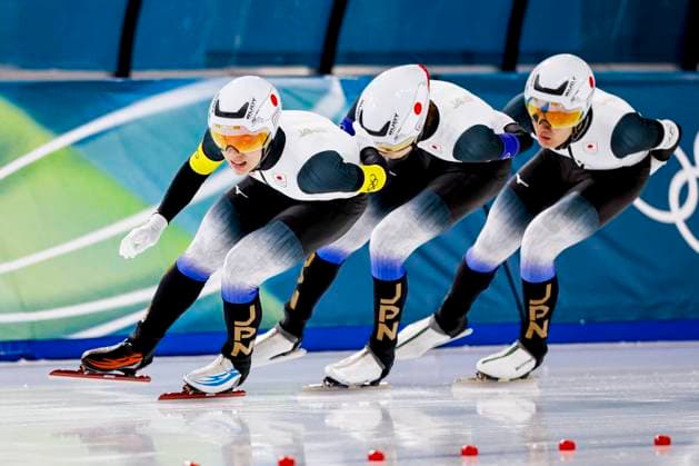 Motonaga Arito of Japan and Shomu Sasaki of Japan and Kazuya Yamada of Japan Men s Team Pursuit Quarterfinals, Milano Cortina 2026 Winter Olympics: Day 9, Speed skating, Eisschnelllauf - Milano Cortina 2026 Winter Olympics: Day 9, Milano Speed Skating Stadium, February 15, 2026, Milan, Italy.