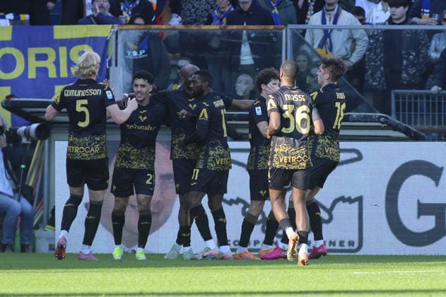 Abdou Harroui of Hellas Verona FC celebrates with team mate during Parma Calcio vs Hellas Verona, 25Â° Serie A Enilive 2025-26 game at Ennio Tardini stadium in Parma (PR), Italy, on February 15, 2026.  Copyright: xDavidexCasentini IPAxSportx xipa-agency.netx xx IPA_71556239 IPA_Agency_IPA71556239