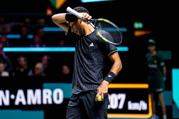 2026-02-15 ABN AMRO Open - Day Seven ROTTERDAM, NETHERLANDS - FEBRUARY 15: Felix Auger-Aliassime disappointed during Day Seven of the ABN AMRO Open at Rotterdam Ahoy on February 15, 2026 in Rotterdam, Netherlands. (Photo by Gabriel Calvino Alonso BSR Agency) Rotterdam Netherlands Content not available for redistribution in The Netherlands directly or indirectly through any third parties. Copyright: xBSRxAgencyx