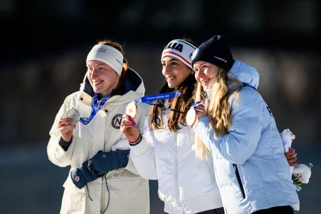 260215 Silver medalist Maren Kirkeeide of Norway, gold medalist Lisa Vittozzi of Italy and bronze medalist Suvi Minkkinen of Finland celebrate on the podium in women s biathlon 10 km pursuit during day 9 of the 2026 Winter Olympics on February 15, 2026 in Anterselva. Photo: Jon Olav Nesvold BILDBYRAN COP 217 MB1330 skidskytte biathlon skiskyting Olympic Games, Olympische Spiele, Olympia, OS olympics winter olympics os ol olympiska spel vinter-os olympiske leker milano cortina 2026 milan cortina 2026 milano cortina 2026 olympic games milano cortina 2026 winter olympic games milano cortina-os milano cortina-ol vinter-ol 9 bbeng pursuit jaktstart jubel *** 260215 Silver medalist Maren Kirkeeide of Norway, gold medalist Lisa Vittozzi of Italy and bronze medalist Suvi Minkkinen of Finland celebrate on the podium in women s biathlon 10 km pursuit during day 9 of the 2026 Winter Olympics on February 15, 2026 in Anterselva Photo Jon Olav Nesvold BILDBYRAN COP 217 MB1330 biathlon biathlon olympic games olympics winter olympics os ol olympic games winter os olympic games milano cortina 2026 milan cortina 2026 milan cortina 2026 milan cortina 2026 olympic games milano cortina 2026 winter olympic games milano cortina os milano cortina ol winter ol 9 bbeng pursuit chase start cheering  Copyright: JONxOLAVxNESVOLD BB260215JE162