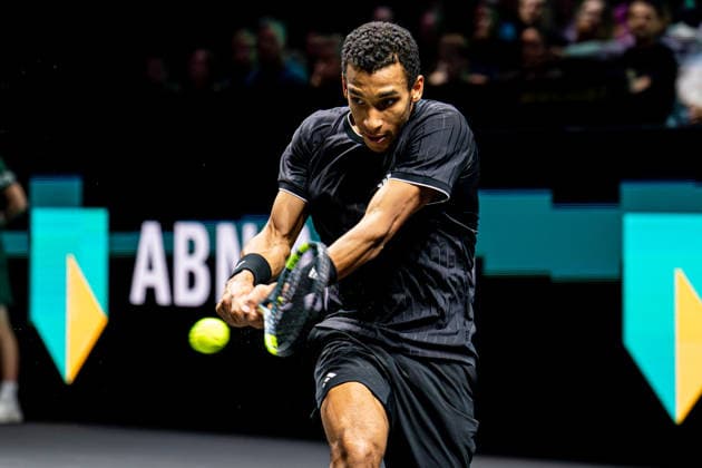 2026-02-15 ABN AMRO Open - Day Seven ROTTERDAM, NETHERLANDS - FEBRUARY 15: Felix Auger-Aliassime competing in the final during Day Seven of the ABN AMRO Open at Rotterdam Ahoy on February 15, 2026 in Rotterdam, Netherlands. (Photo by Gabriel Calvino Alonso BSR Agency) Rotterdam Netherlands Content not available for redistribution in The Netherlands directly or indirectly through any third parties. Copyright: xBSRxAgencyx