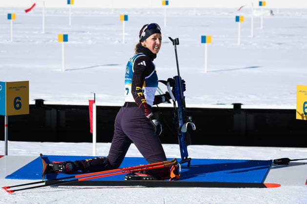 Antholz, Italien 15. Februar 2026: Biathlon Verfolgung Frauen 12,5 km - Olympia 2026 Im Bild: Franziska Preuss (GER) beim Anschiessen. Anterselva Biathlon Arena *** Antholz, Italy 15 February 2026 Biathlon Pursuit Women 12.5 km Olympia 2026 In the picture Franziska Preuss GER at the Anterselva Biathlon Arena shooting start Copyright: xFotostandx xHettichx