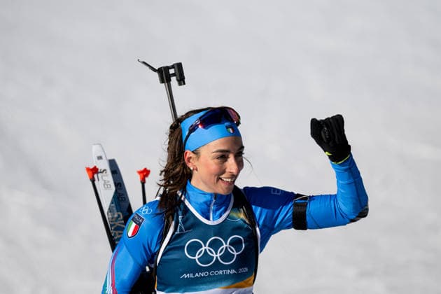 XXV Winter Olympic Games, Olympische Spiele, Olympia, OS in Anterselva, Italy, on February 15, 2026. Biathlon Women s 10km Pursuit. Lisa Vittozzi from Italy celebrates victory. (CTKxPhoto OndrejxDeml) CTKPhotoP2026021505645  CTKPhotoP2026021505645