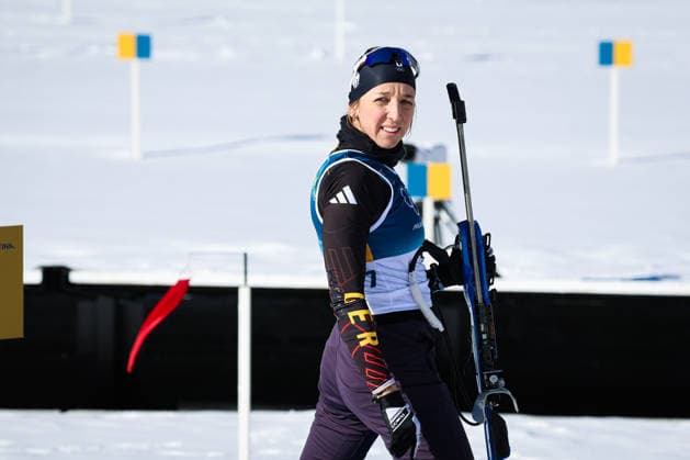 Antholz, Italien 15. Februar 2026: Biathlon Verfolgung Frauen 12,5 km - Olympia 2026 Im Bild: Franziska Preuss (GER) Anterselva Biathlon Arena *** Antholz, Italy 15 February 2026 Biathlon Pursuit Women 12.5 km Olympic Games 2026 In the picture Franziska Preuss GER Anterselva Biathlon Arena Copyright: xFotostandx xHettichx
