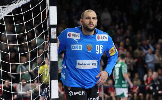 Goalkeeper Dejan Milosavljev Upper body action Sport Handball HBL Bundesliga Men 21 Matchday Season 2025 2026 15 02 2026 Füchse Berlin vs TBV 1898 Stuttgart