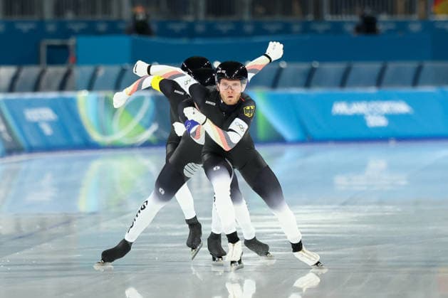 February 15, 2026, Rho, Lombardy, Italy: Skaters of TEAM GERMANY in the Speed skating, Eisschnelllauf Men s Team Pursuit quarterfinals at the Milano Cortina 2026 Winter Olympic Games, Olympische Spiele, Olympia, OS Rho Italy - ZUMAc179 20260215_oly_c179_025 Copyright: xMickaelxChavetx