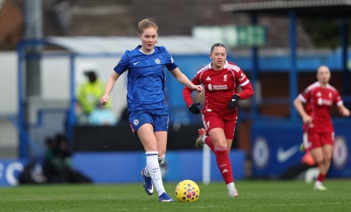 . - Chelsea Women FC v Liverpool Women FC, Women s Super League, Kingsmeadow Stadium, Kingston Upon Thames, London, UK - 15th February 2026. Daniel Weir Crystal Pix Daniel Weir Crystal Pix Sjoeke Nusken of Chelsea Women. - Chelsea Women FC v Liverpool Women FC, Women s Super League, Kingsmeadow Stadium, Kingston Upon Thames, London, UK - 15th February 2026. Daniel Weir Crystal Pix London Kingsmeadow Stadium UK Copyright: xDanielxWeirx CPix_Chelsea_W_Liverpool_W_150226_CP00029