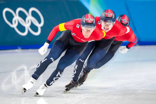 2026-02-15 - Milano Cortina 2026 Winter Olympics Speed skating, Eisschnelllauf Men s Team Pursuit MILAN, ITALY - FEBRUARY 15: Peder Kongshaug of Norway, Didrik Eng Strand of Norway, Sigurd Henriksen of Norway during the Speed Skating Men s Team Pursuit Quarterfinals of the Milano Cortina 2026 Winter Olympics at the Milano Speed Skating Arena on February 15, 2026 in Milan, Italy Milan Milano Speed Skating Arena Italy Content not available for redistribution in The Netherlands directly or indirectly through any third parties. Copyright: xAndrexWeeningx