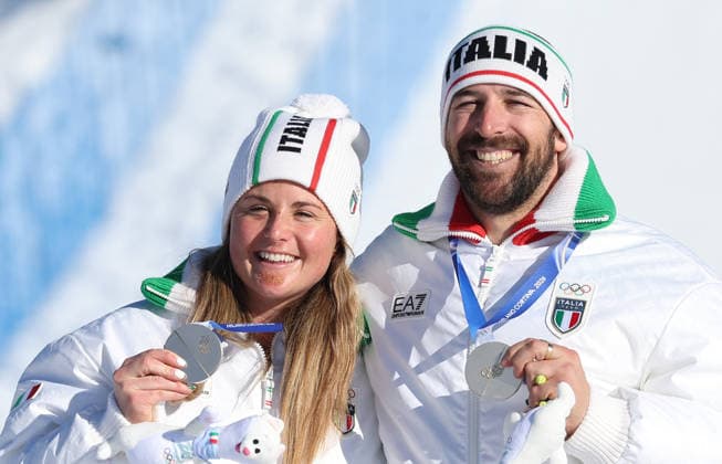 Milano Cortina 2026 - XXV Olympic Winter games, Winterspiele,Spiele, Summer games Livigno - Italy Mixed Team Snowboard Cross Image Show: Silver Medal ITA SOMMARIVA Lorenzo MOIOLI Michela  Copyright: xSergioxBisi IPAxSportx xipa-agency.netx xx IPA_71559067 IPA_Agency_IPA71559067