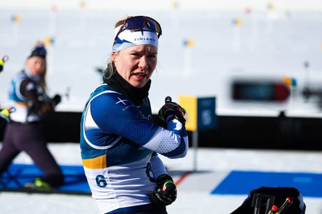 Antholz, Italien 15. Februar 2026: Biathlon Verfolgung Frauen 12,5 km - Olympia 2026 Im Bild: Suvi Minkkinen (FIN) Anterselva Biathlon Arena *** Antholz, Italy 15 February 2026 Biathlon Pursuit Women 12.5 km Olympic Games 2026 Pictured Suvi Minkkinen FIN Anterselva Biathlon Arena Copyright: xFotostandx xHettichx