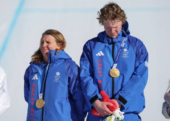 Milano Cortina 2026 - XXV Olympic Winter games, Winterspiele,Spiele, Summer games Livigno - Italy Mixed Team Snowboard Cross Image Show: Gold Medal GBR NIGHTINGALE Huw BANKES Charlott  Copyright: xSergioxBisi IPAxSportx xipa-agency.netx xx IPA_71559082 IPA_Agency_IPA71559082