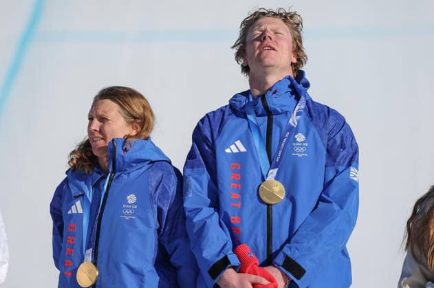 Milano Cortina 2026 - XXV Olympic Winter games, Winterspiele,Spiele, Summer games Livigno - Italy Mixed Team Snowboard Cross Image Show: Gold Medal GBR NIGHTINGALE Huw BANKES Charlott  Copyright: xSergioxBisi IPAxSportx xipa-agency.netx xx IPA_71559084 IPA_Agency_IPA71559084