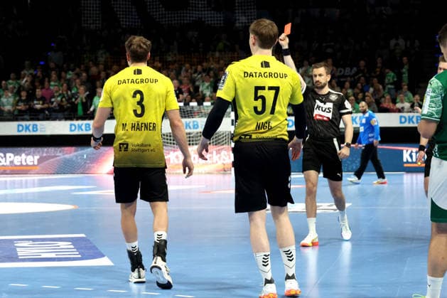 DEU, DHB, 1 HBL, Fuechse Berlin vs TVB Stuttgart, 15 02 2026, Max Schmeling Halle, Berlin, DEU, DHB, 1 HBL, Fuechse Berlin vs TVB Stuttgart, in the picture red card for Max Haefner Stuttgart 3 nordphotoxGmbHx xEngler nph00076