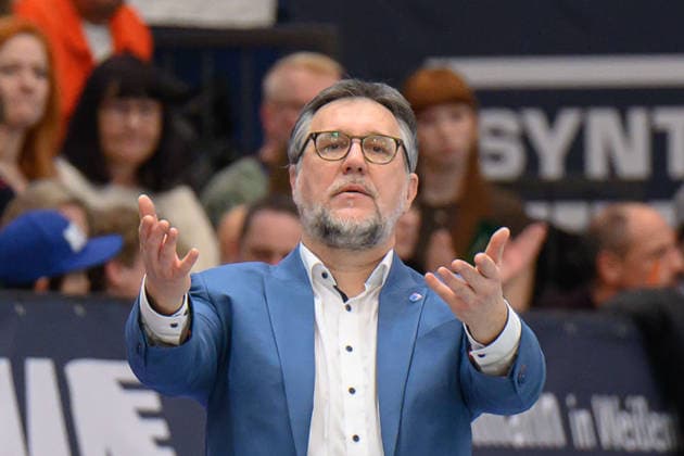 Silvano Poropat MBC, Head Coach, interim , Syntainics MBC vs Rostock Seawolves, Basketball, 1 Bundesliga, Men, 20 Matchday Main Round, Season 2025 26, 15 02 2026 Weißenfels Stadthalle Sachsen Anhalt Germany